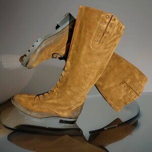 Summit White Mountain Italian Leather Biker Boots Brown Suede Wide Calf 10W 41